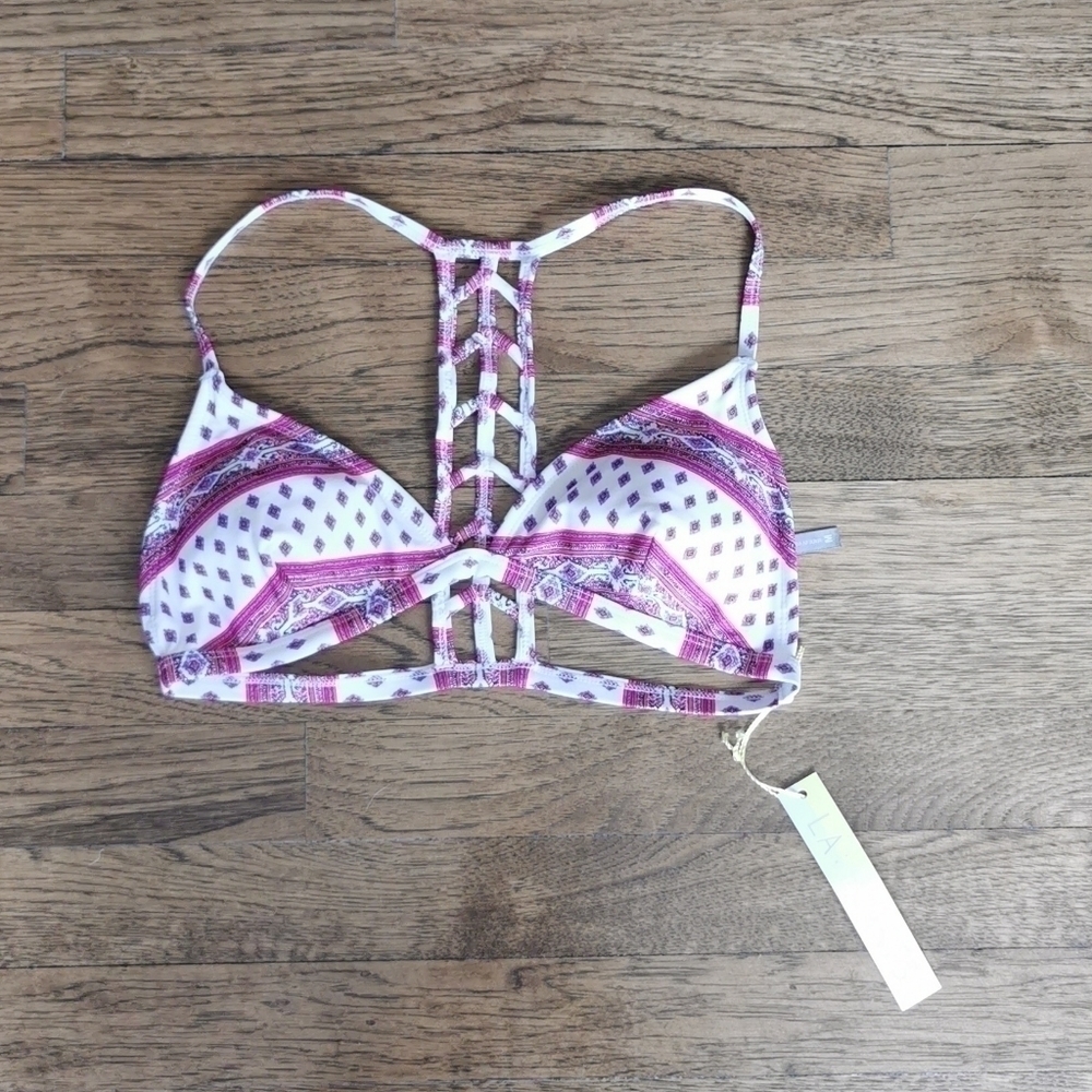 𝅺La Hearts Bikini Top Racerback Boho Print New Large